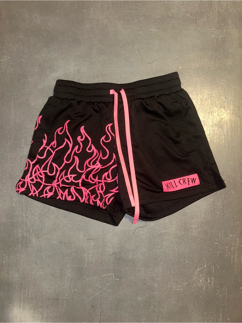 Kill Crew Black Shorts with Hot Pink Flame Detail